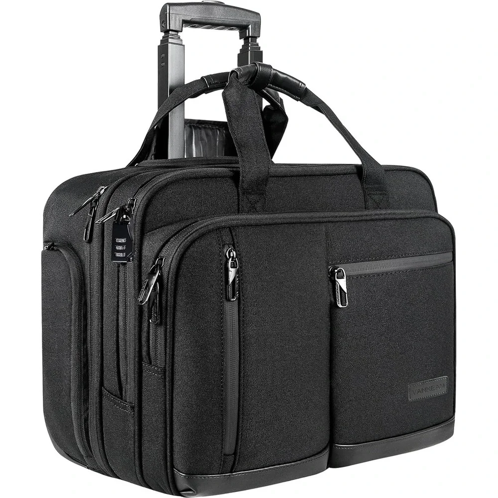 VANKEAN Rolling Laptop Bag – 17.3 Inch – Black Travel Work Business Case